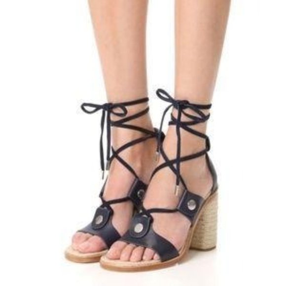 RAG & BONE Navy Eden Leather Raffia Lace-Up Sandal - Picture 11 of 12